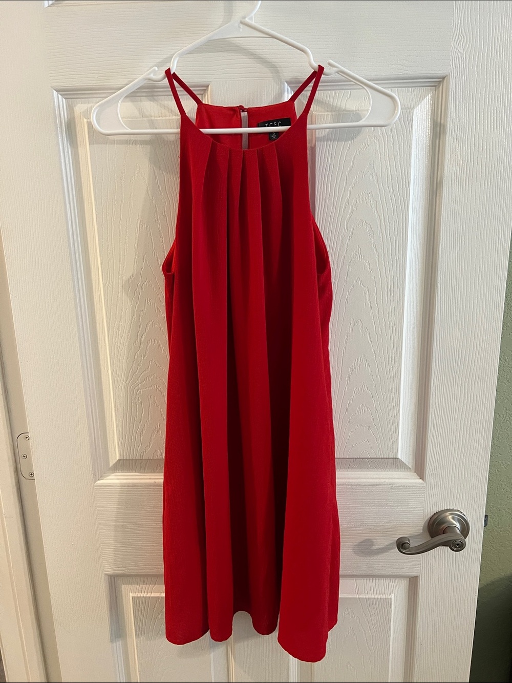 TCEC Red Pleated Halter Mini Dress